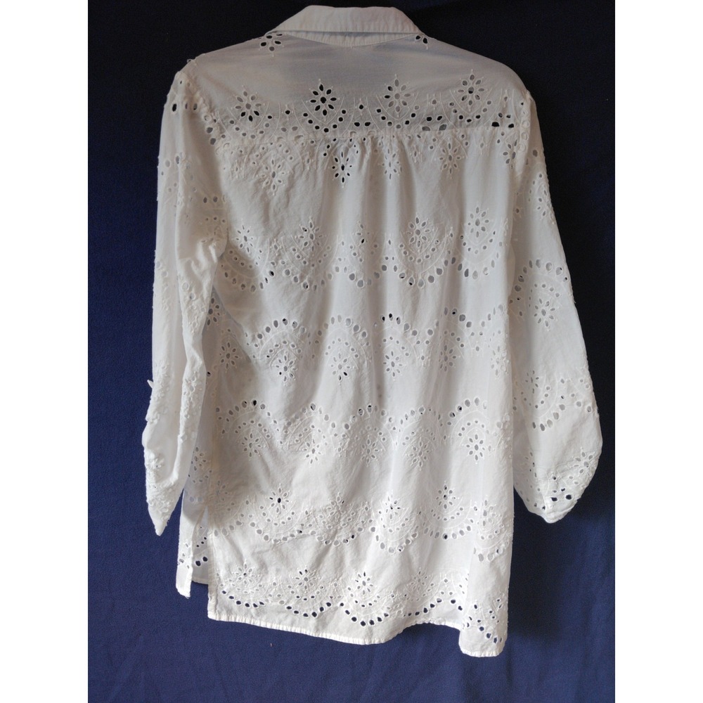 Womens Eyelet‎ Embroidered Button Front Tunic  Shirt Size L Coastal Boho Cottage - Picture 3 of 11